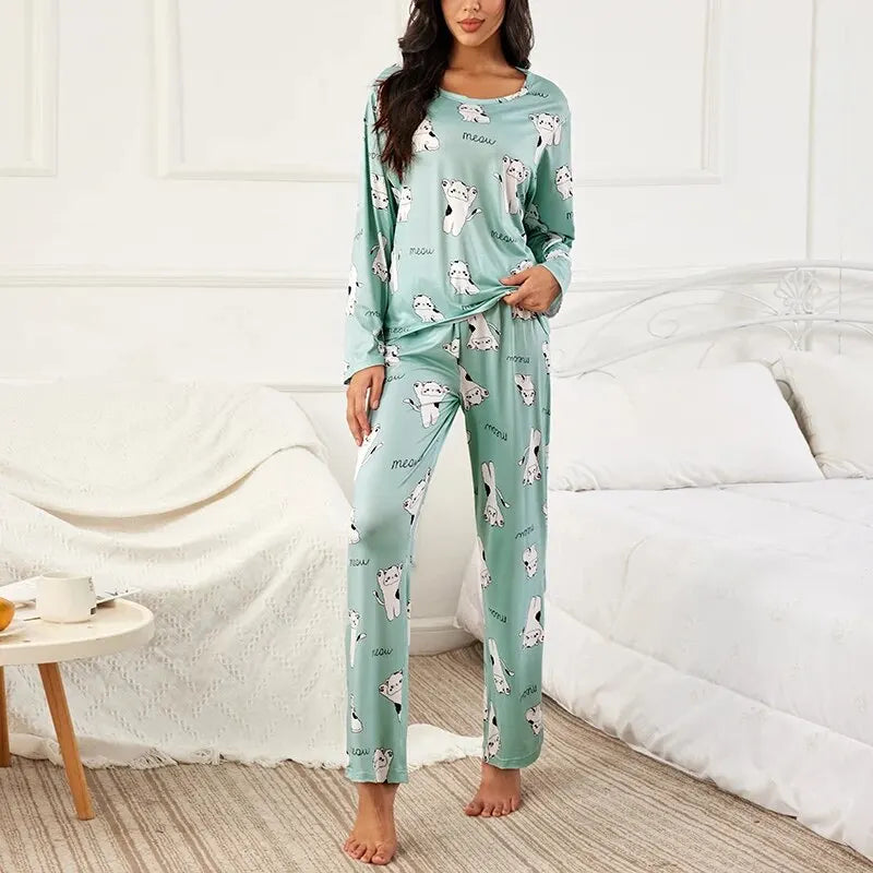 Women Cute Cartoon Print Pajama Sets