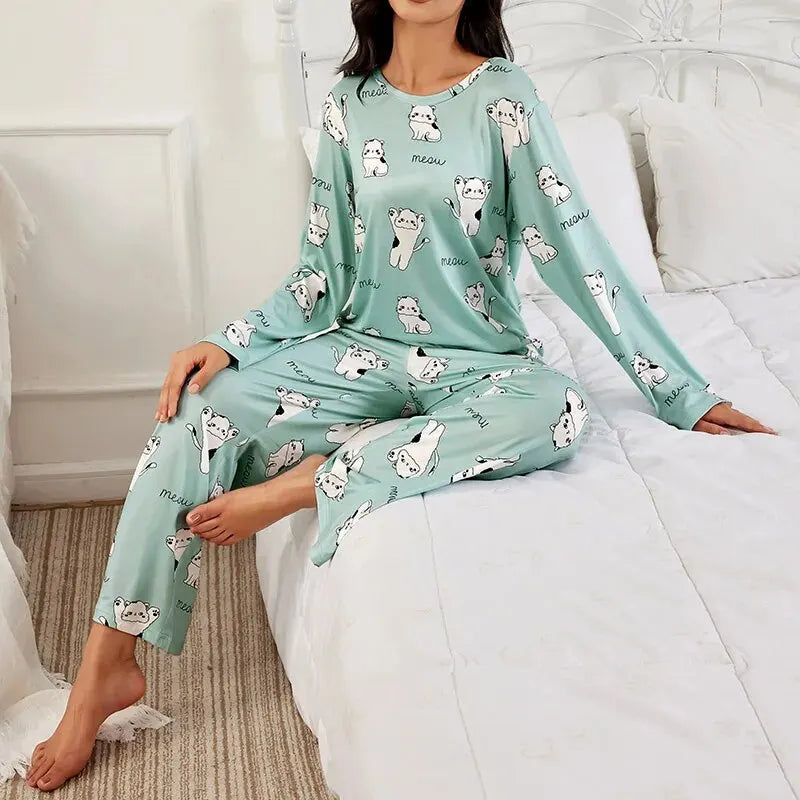 Women Cute Cartoon Print Pajama Sets